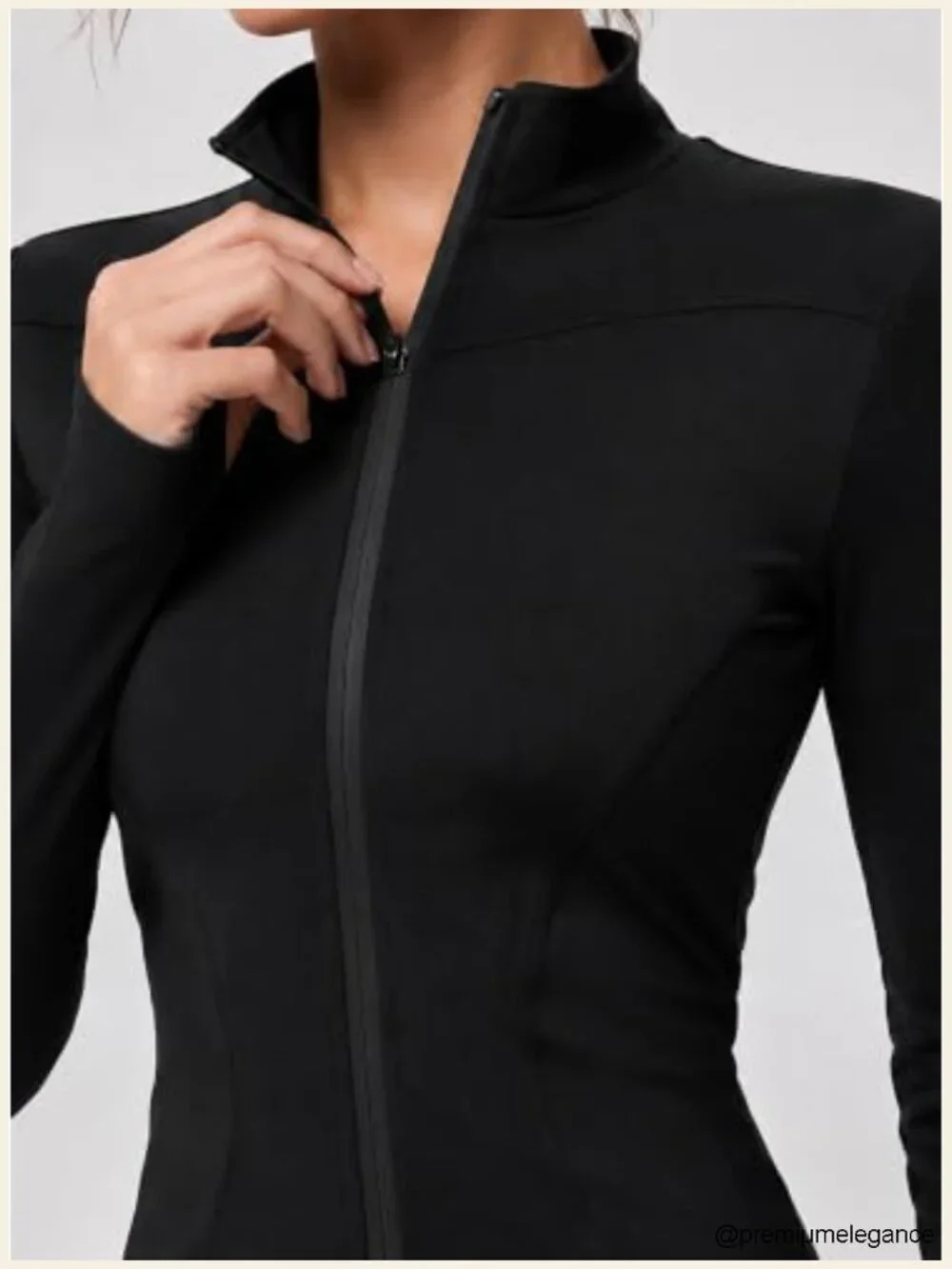 Zip Up Long Sleeve Athletic Jacket Lightweight Stand Collar Cropped Length Slim